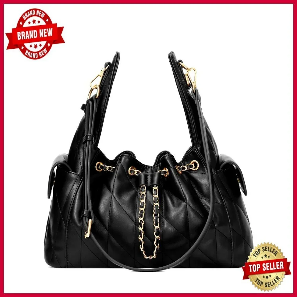 Quilted Vegan Leather Hobo Bag Adjustable Strap Tote Purse Women